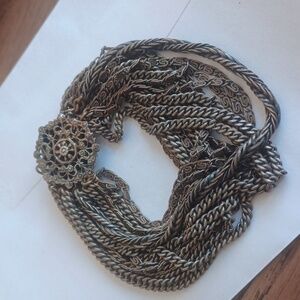 DE MARIO Vintage 1940s Bracelet Floral clasp Metal rope, multi-chain, 7"